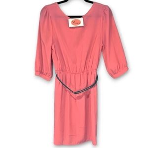 Everly Dress, Pink Dress With Green Belt, Size Medium